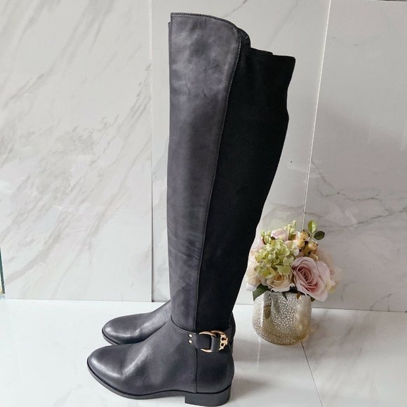 Tory Burch MARSDEN Over The Knee Stretch Riding Boot T LOGO Black Leather US 5 - Picture 6 of 12